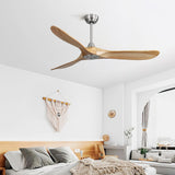 Ceiling Fan Without Light 3 Solid Wood Blade with DC Motor Remote Control
