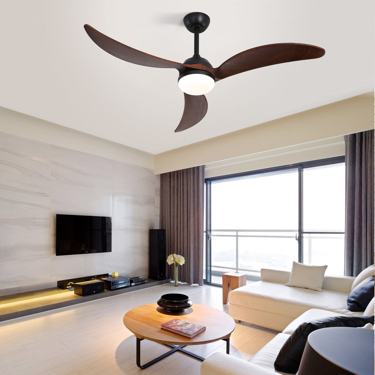Ceiling Fan Without Light 3 Solid Wood Blade with DC Motor Remote Control