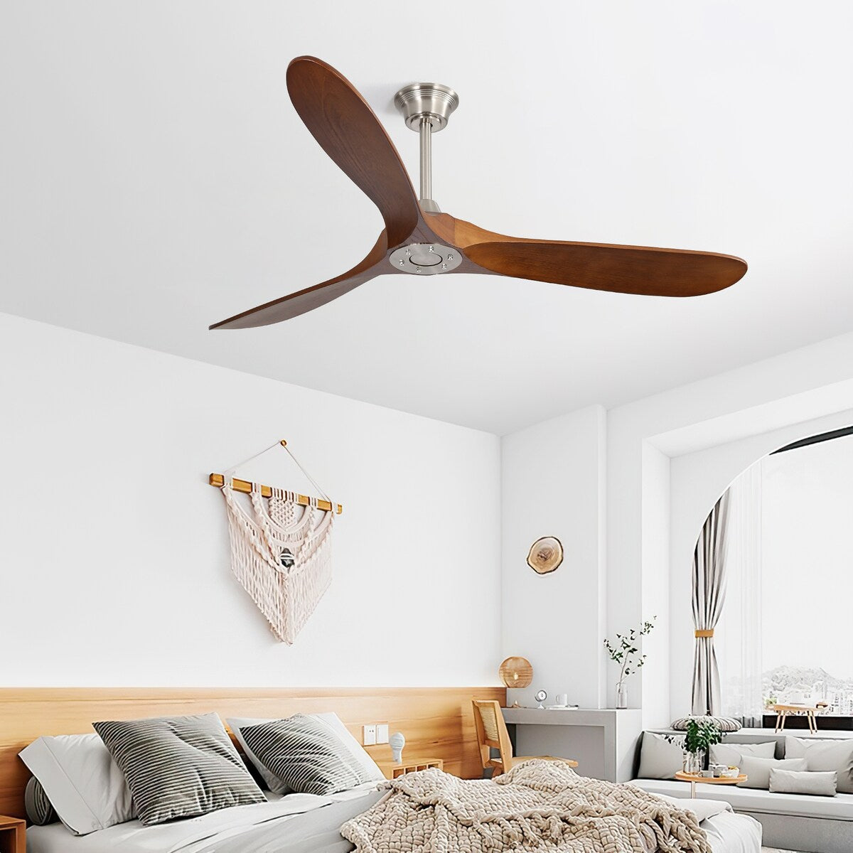 Ceiling Fan Without Light 3 Solid Wood Blade with DC Motor Remote Control