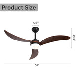 Ceiling Fan Without Light 3 Solid Wood Blade with DC Motor Remote Control