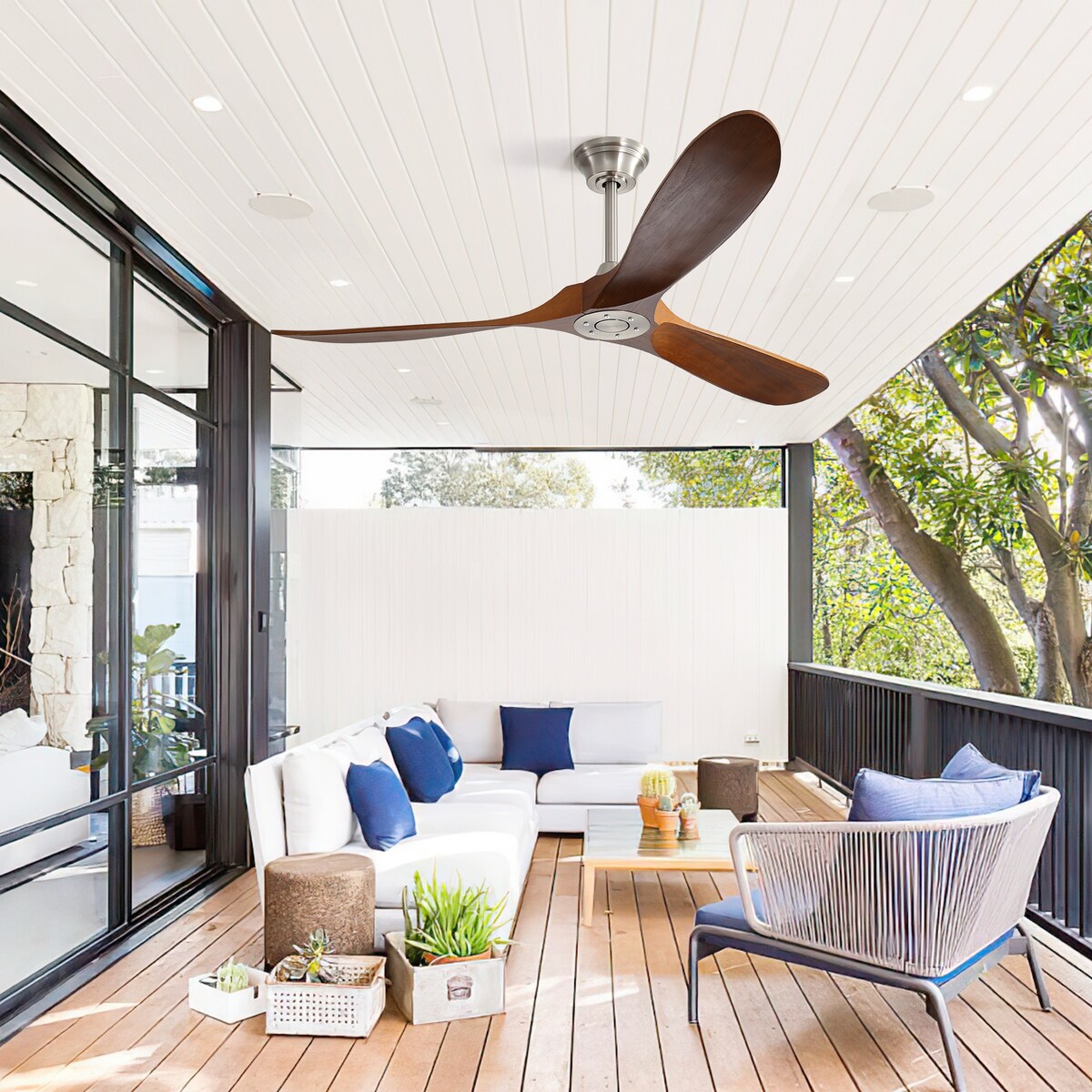 Ceiling Fan Without Light 3 Solid Wood Blade with DC Motor Remote Control
