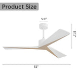 Ceiling Fan Without Light 3 Solid Wood Blade with DC Motor Remote Control