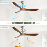 Ceiling Fan Without Light 3 Solid Wood Blade with DC Motor Remote Control
