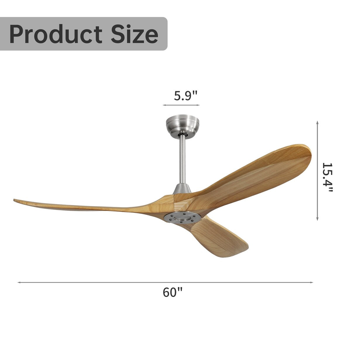 Ceiling Fan Without Light 3 Solid Wood Blade with DC Motor Remote Control