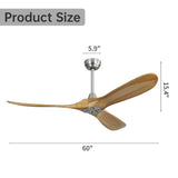 Ceiling Fan Without Light 3 Solid Wood Blade with DC Motor Remote Control