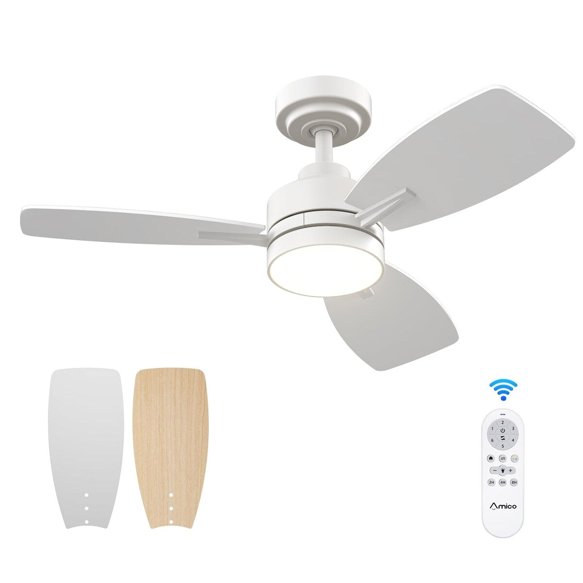 Ceiling Fans with Lights, 36 inch Ceiling Fan with Light,Reversible,3CCT,Dimmable,Noiseless,Small White Ceiling Fan