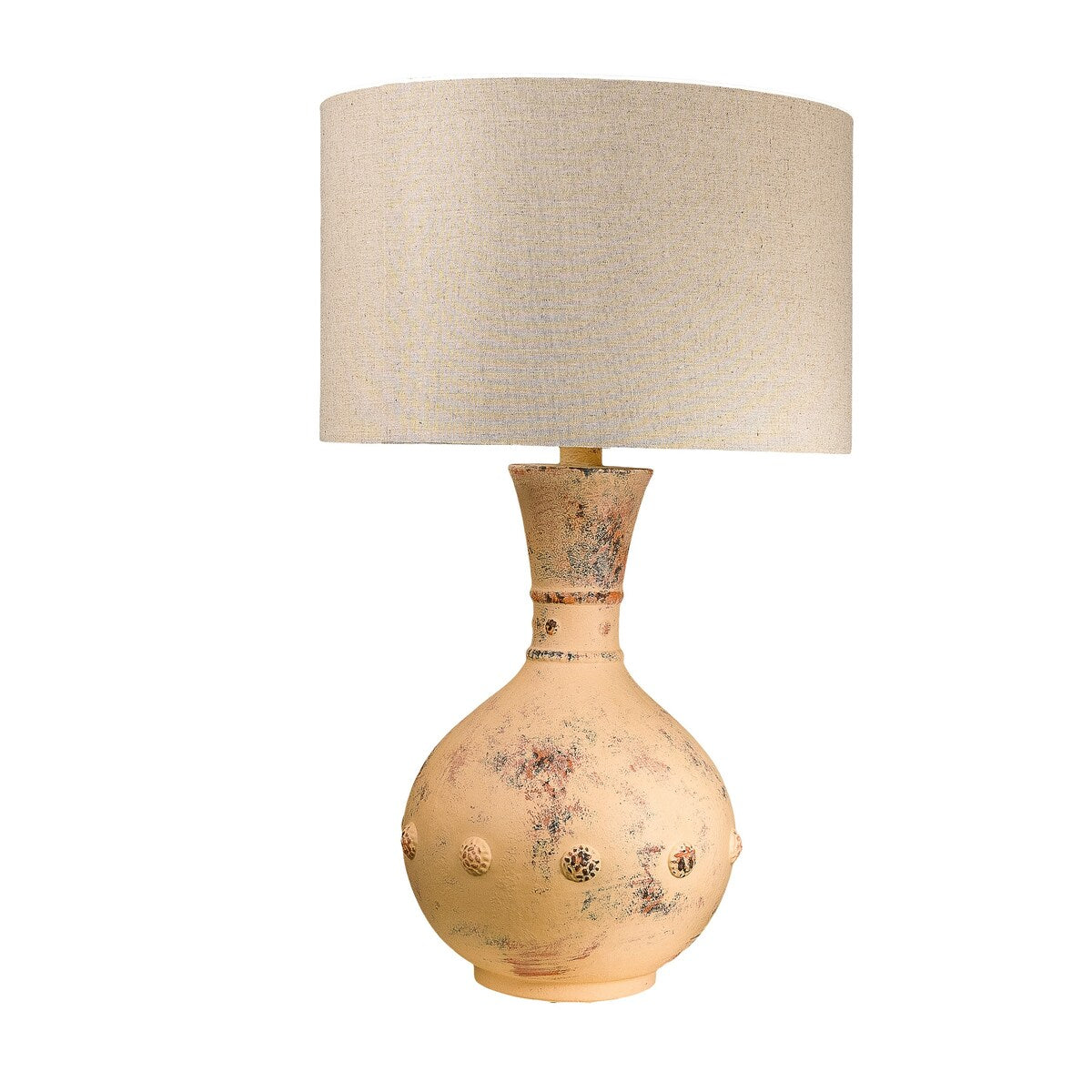 Celi 27 Inch Hydrocal Table Lamp, Drum Shade, Urn Base, Aged Terracotta