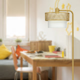 Celia River of Goods Painted Gold Metal 62.25-Inch Floor Lamp with Painted Gold Metal and White Fabric Drum Shade