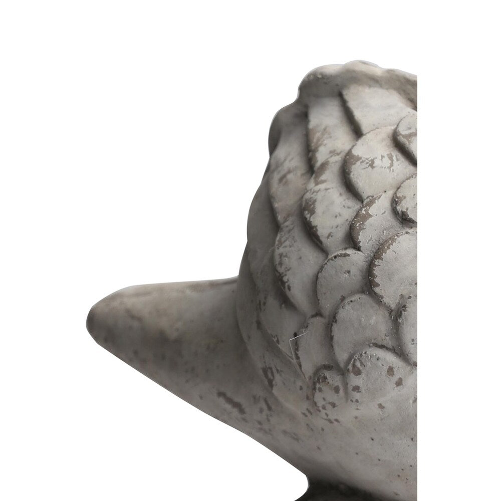 Cement Bird Figurine Sitting on a Hollow Rock, Large, Distressed Gray