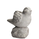 Cement Bird Figurine Sitting on a Hollow Rock, Large, Distressed Gray