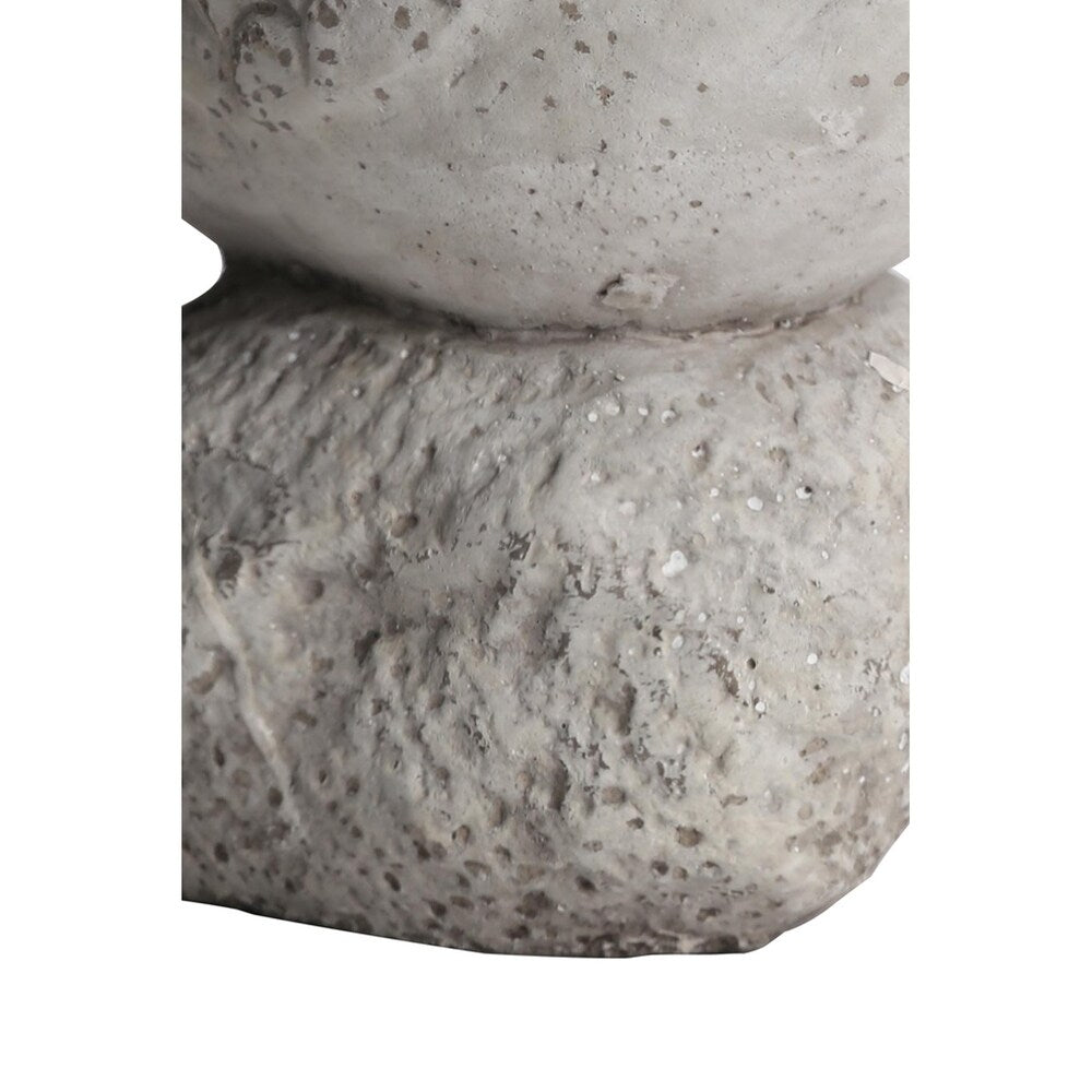 Cement Bird Figurine Sitting on a Hollow Rock, Large, Distressed Gray