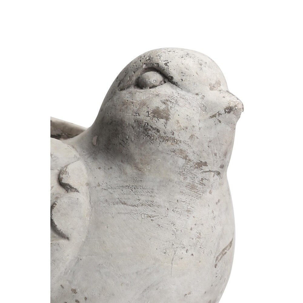 Cement Bird Figurine Sitting on a Hollow Rock, Large, Distressed Gray