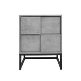 Cement Grey 2 Drawer Nightstand Cabinet With Metal Base