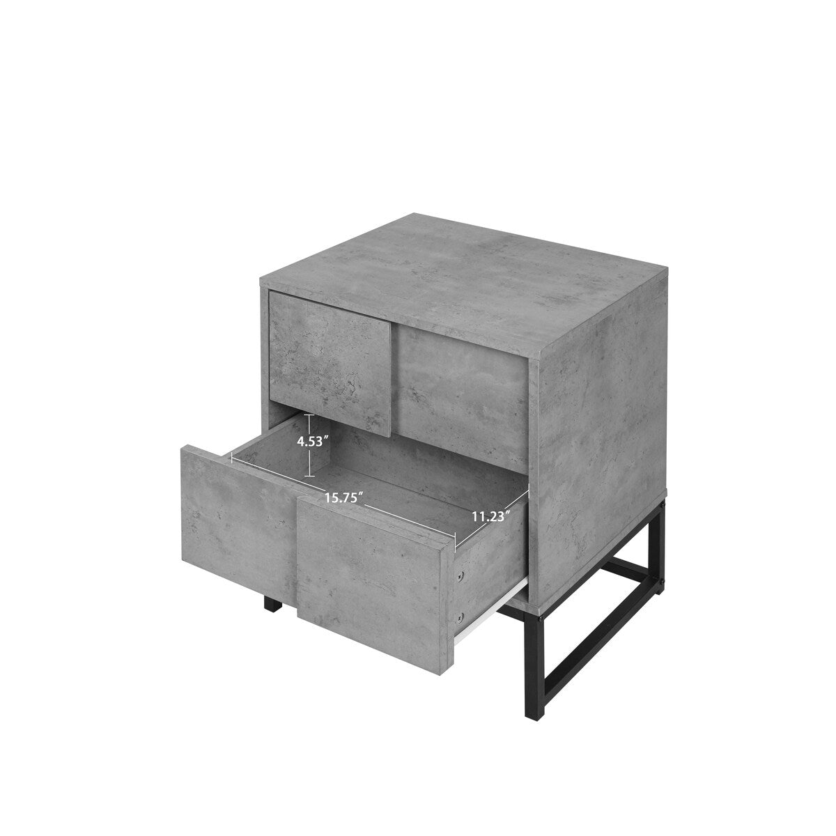 Cement Grey 2 Drawer Nightstand Cabinet With Metal Base