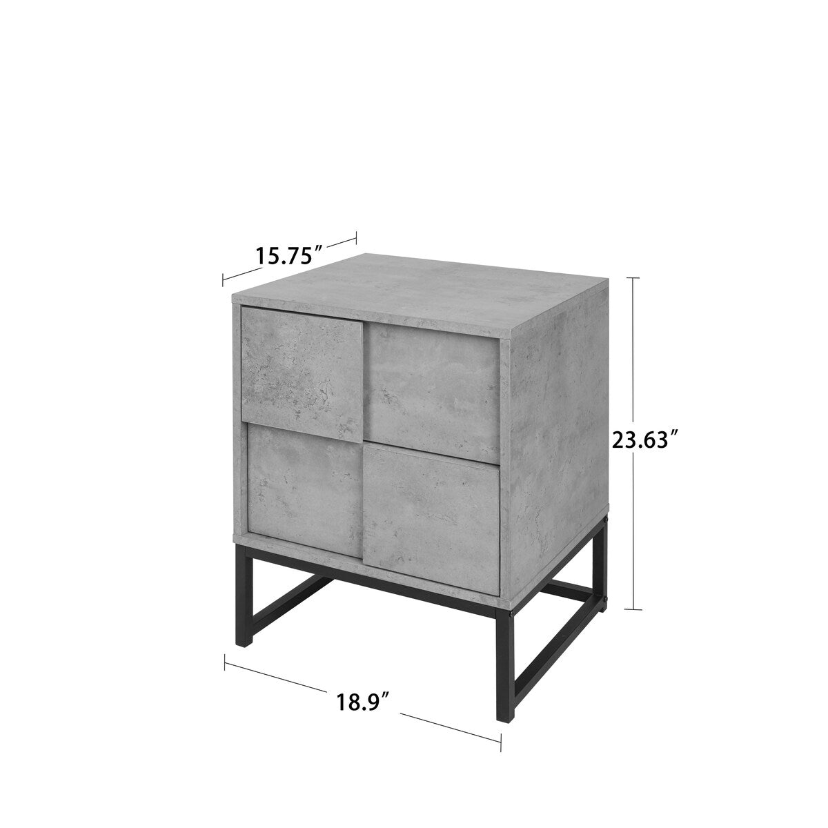 Cement Grey 2 Drawer Nightstand Cabinet With Metal Base