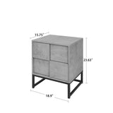 Cement Grey 2 Drawer Nightstand Cabinet With Metal Base