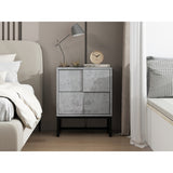 Cement Grey 2 Drawer Nightstand Cabinet With Metal Base