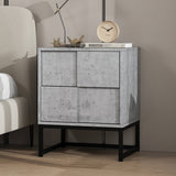 Cement Grey 2 Drawer Nightstand Cabinet With Metal Base