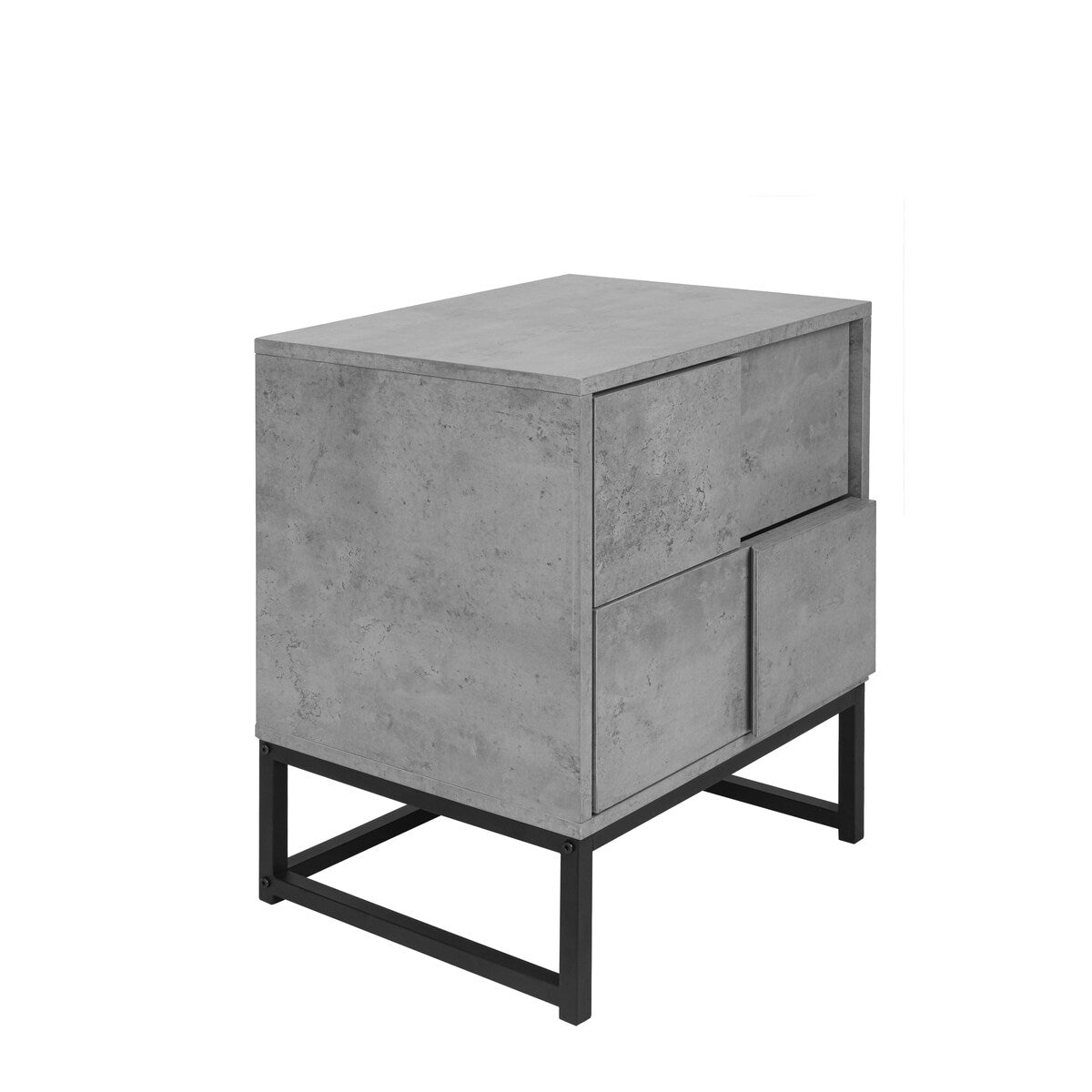 Cement Grey 2 Drawer Nightstand Cabinet With Metal Base