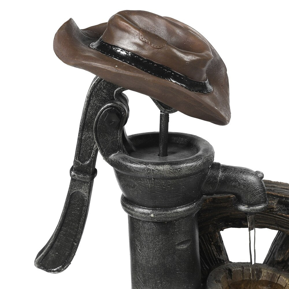 Cement Water Wheel and Pump Patio Fountain