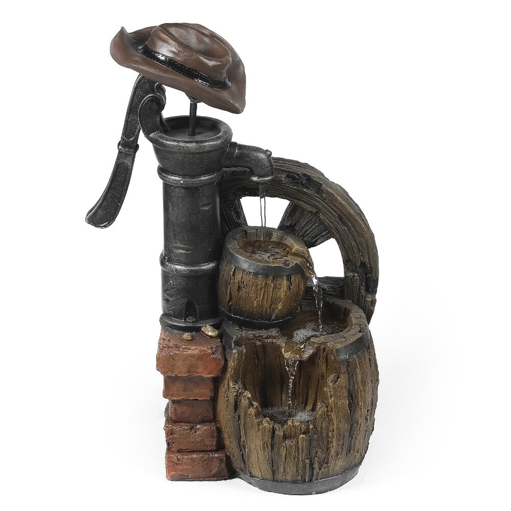 Cement Water Wheel and Pump Patio Fountain