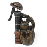 Cement Water Wheel and Pump Patio Fountain