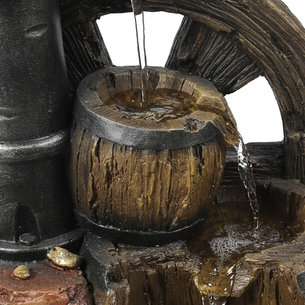 Cement Water Wheel and Pump Patio Fountain