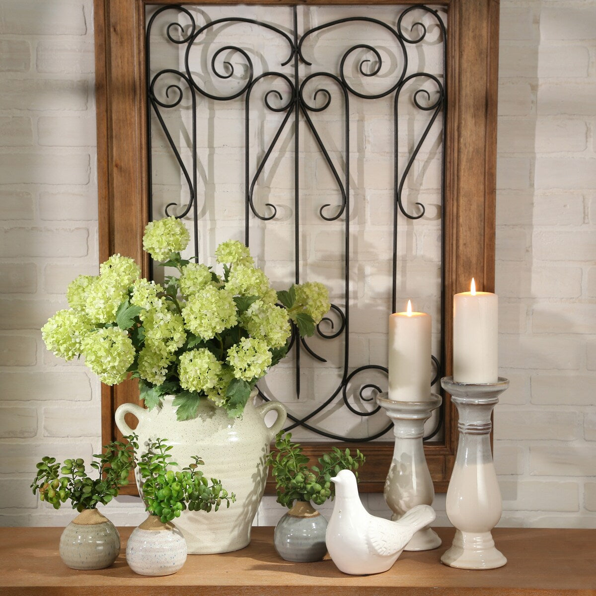 Ceramic 12" Candle Holder, Gray/White