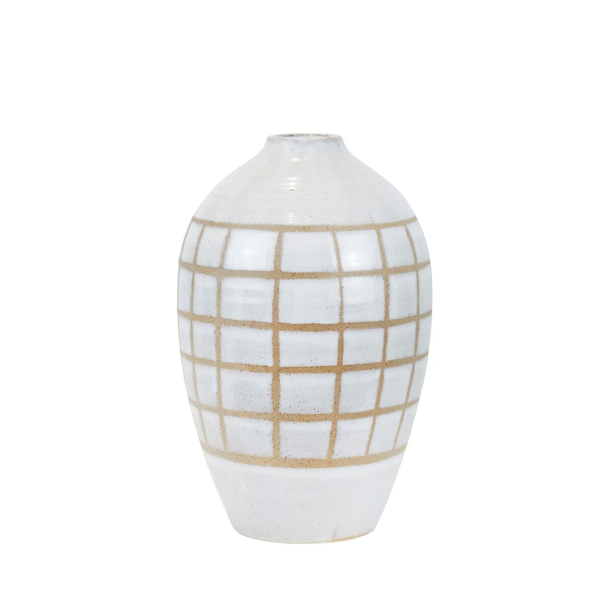 Ceramic 14", Patterned Vase, Beige