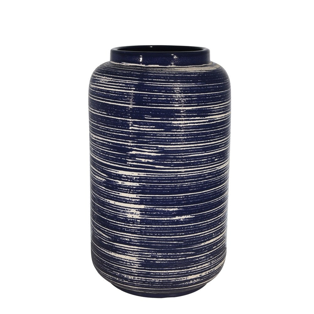 Ceramic 21" Deco Textured Vase, Navy