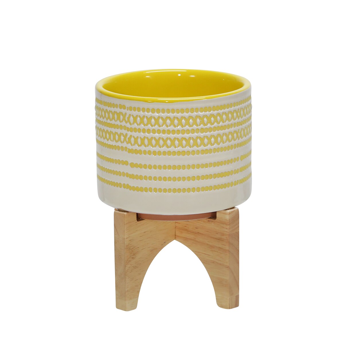 Ceramic 5" Planter On Stand W/ Dots, Yellow - 5Lx5Wx7D