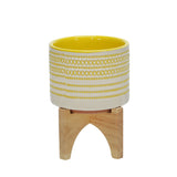 Ceramic 5" Planter On Stand W/ Dots, Yellow - 5Lx5Wx7D