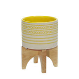 Ceramic 5" Planter On Stand W/ Dots, Yellow - 5Lx5Wx7D