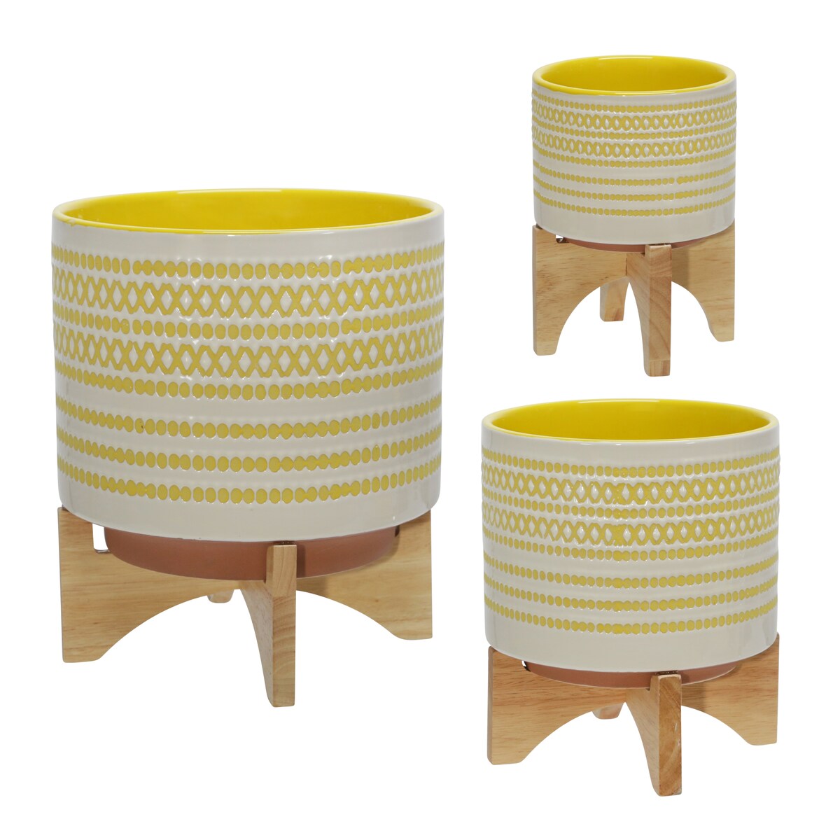 Ceramic 5" Planter On Stand W/ Dots, Yellow - 5Lx5Wx7D