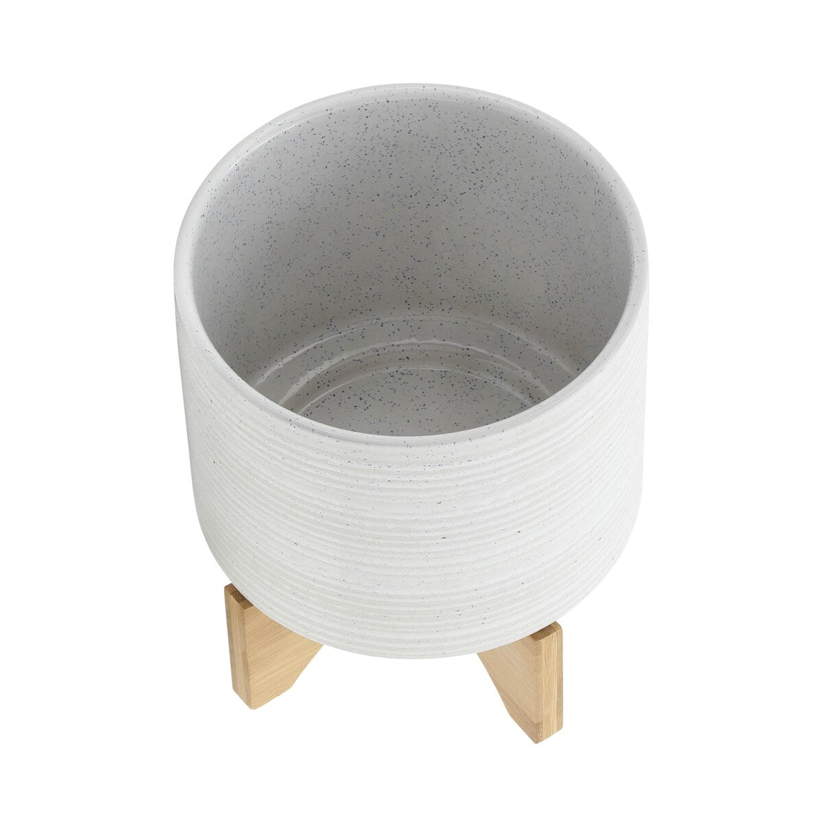 Ceramic 8" Planter On Stand, Speckled White, Round, 9.25"H, Speckled - 7.75" x 7.75" x 9.25"