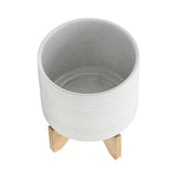 Ceramic 8" Planter On Stand, Speckled White, Round, 9.25"H, Speckled - 7.75" x 7.75" x 9.25"