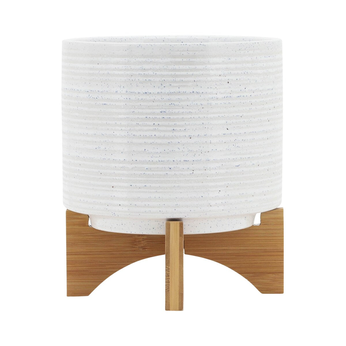 Ceramic 8" Planter On Stand, Speckled White, Round, 9.25"H, Speckled - 7.75" x 7.75" x 9.25"