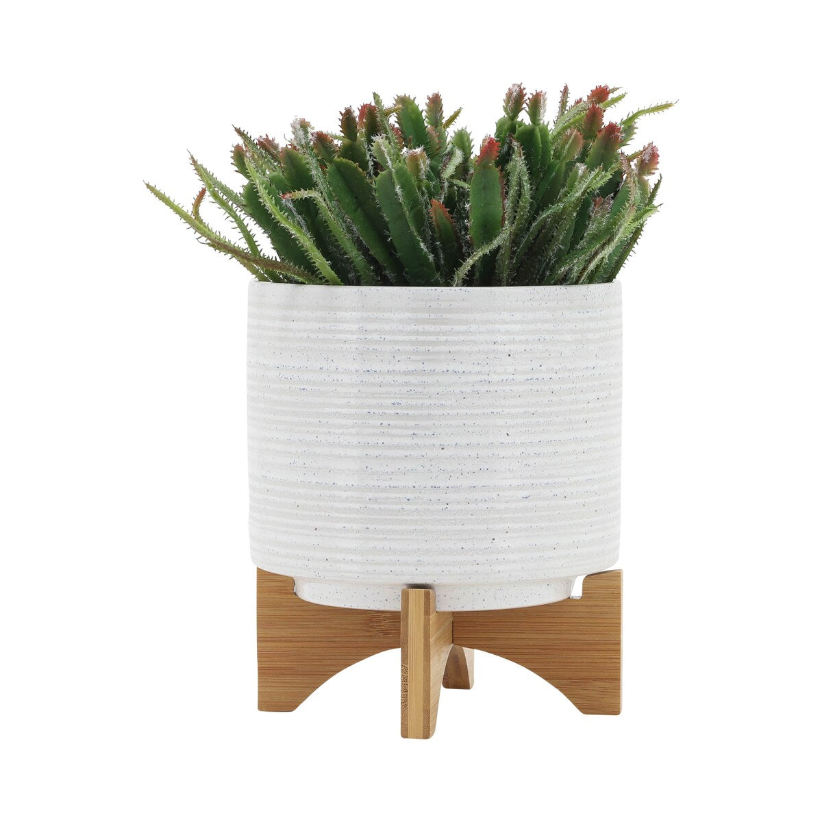 Ceramic 8" Planter On Stand, Speckled White, Round, 9.25"H, Speckled - 7.75" x 7.75" x 9.25"