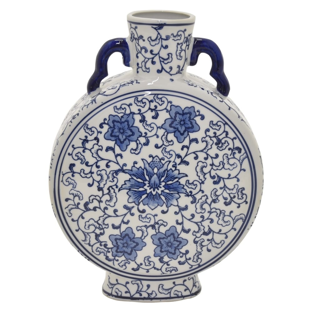 Ceramic B & W Vase in Blue Porcelain 9in L x 3in W x 13in H
