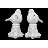 Urban Trends Birds on Tripod Pedestals Distressed Gloss White Ceramic Figurines (Set of 2)