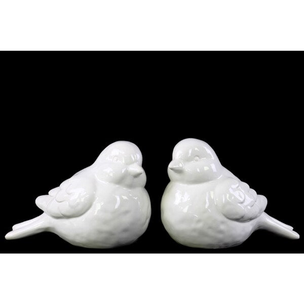 Ceramic Birds Figurine Lg Gloss White (set of 2)