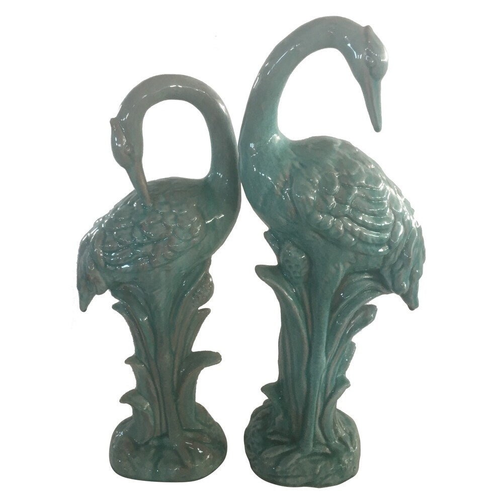 Ceramic Crane-set Of 2 in Blue Porcelain 8in L x 6in W x 23in H