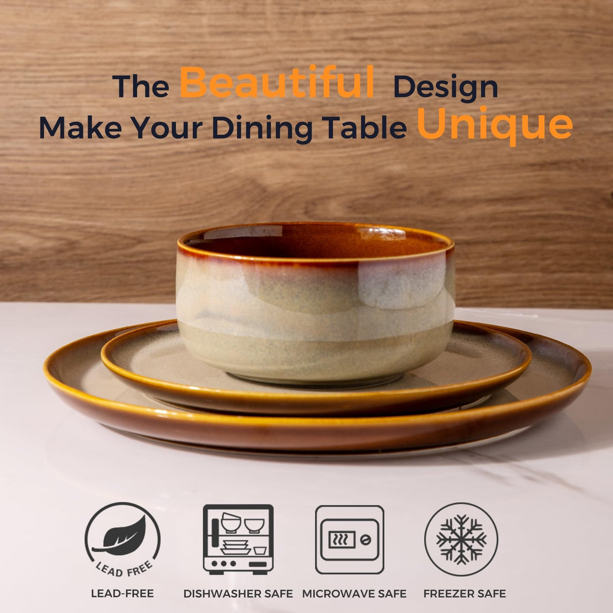 Ceramic Dinnerware Sets,12-Piece Plates and Bowls,Handmade Reactive Glaze Dishes Set,Chip Resistant & Scratch Resistant Oven