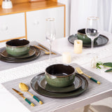 Ceramic Dinnerware Sets,12-Piece Plates and Bowls,Handmade Reactive Glaze Dishes Set,Chip Resistant & Scratch Resistant Oven