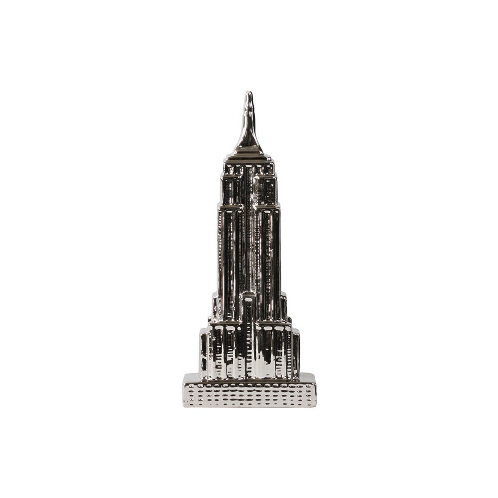 Ceramic Empire State Building Figurine Polished Chrome Silver