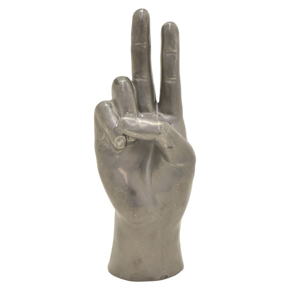 Ceramic Hand Peace Sign in Silver Porcelain 4in L x 3in W x 10in H