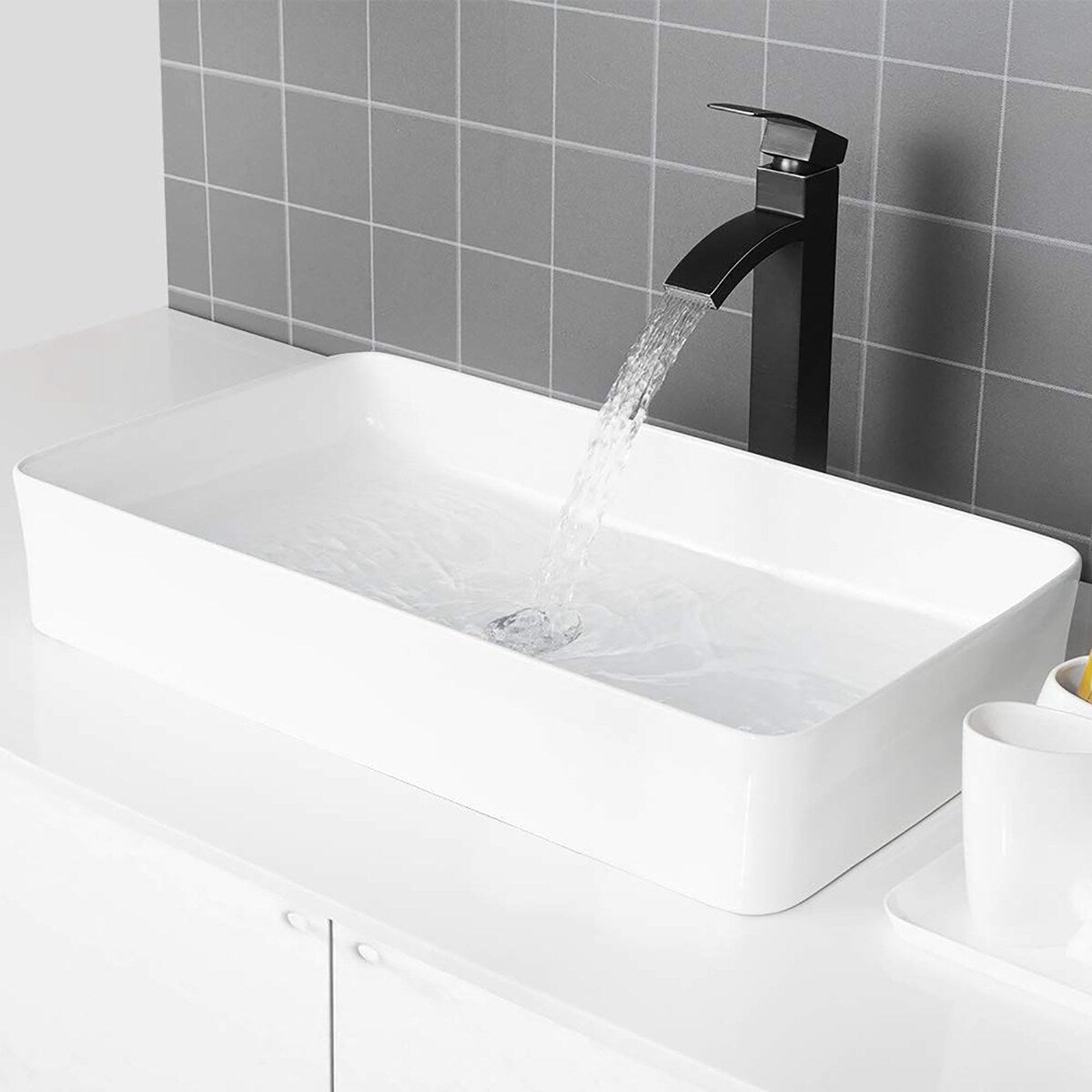 Ceramic Handmade Rectangular Vessel Bathroom Sink