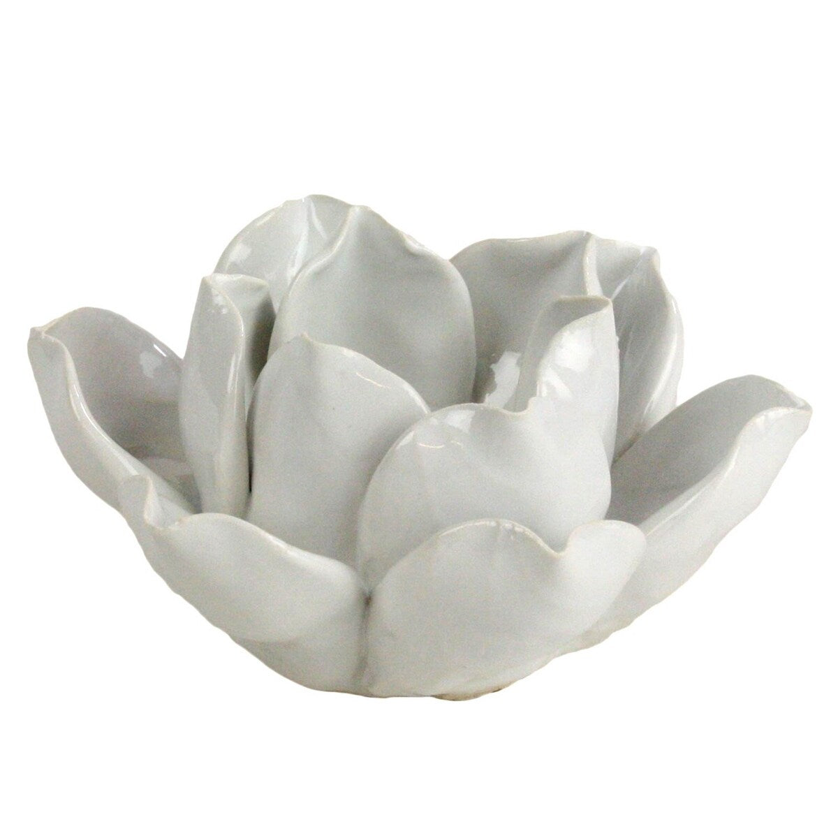 Ceramic Lotus Design Tea Light Candle Holder, White