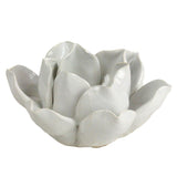 Ceramic Lotus Design Tea Light Candle Holder, White