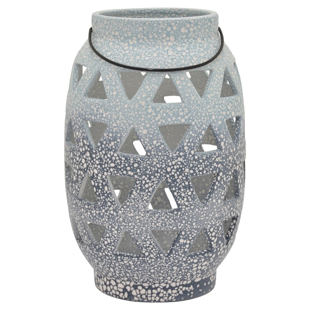 Ceramic Pierced Vase in Blue Porcelain-Ceramic 8in L x 8in W x 12in H